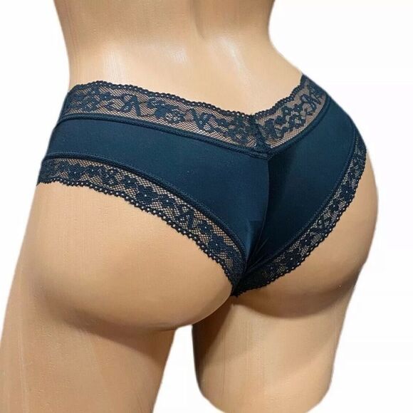 Victoria’s Secret Supersoft Satiny with lace trim Cheeky Panty Black new - Picture 1 of 3
